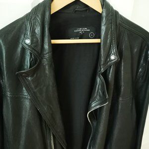 Vintage All Saints Men's Asymmetric Zip Leather Biker Jacket